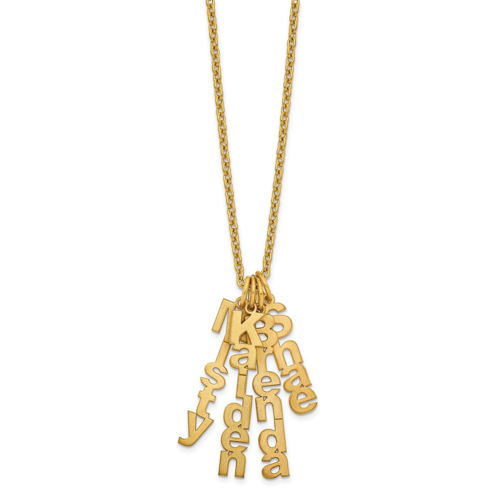SS/Rhodium-plated Brushed Vertical 4 Name Charm Necklace