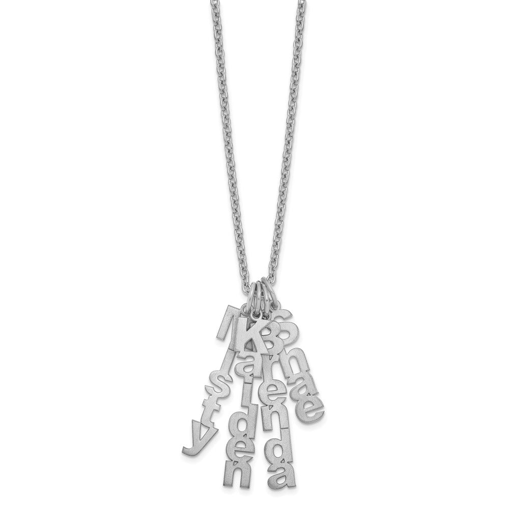 SS/Rhodium-plated Brushed Vertical 4 Name Charm Necklace