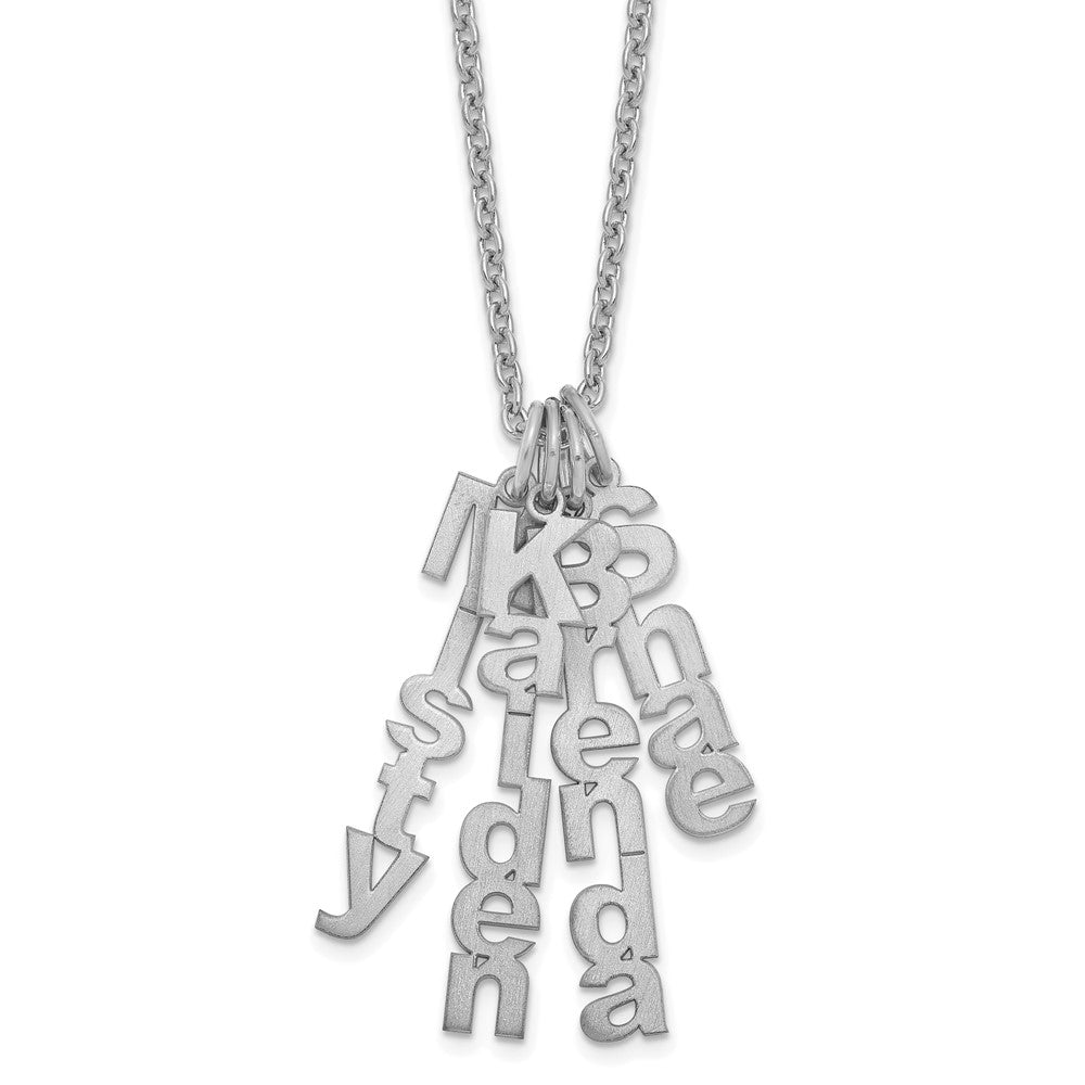 SS/Rhodium-plated Brushed Vertical 4 Name Charm Necklace