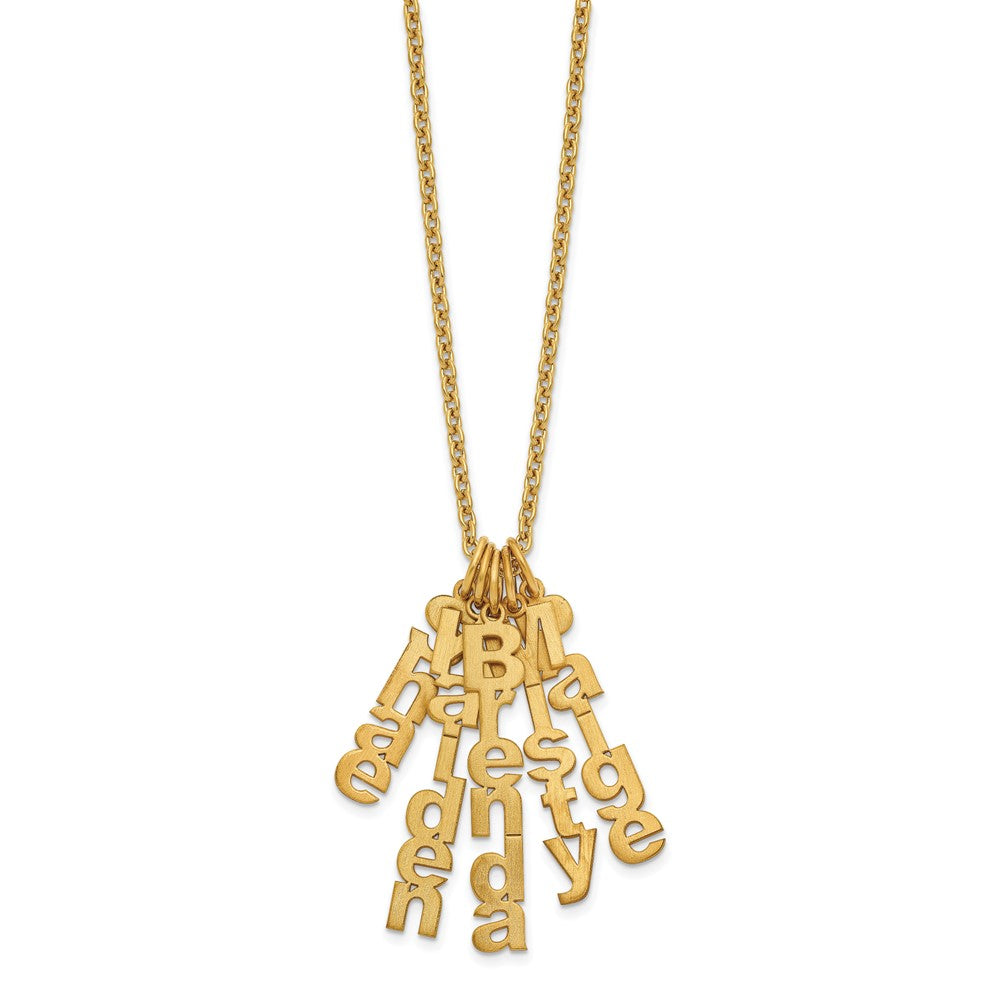 SS/Rhodium-plated Brushed Vertical 5 Name Charm Necklace