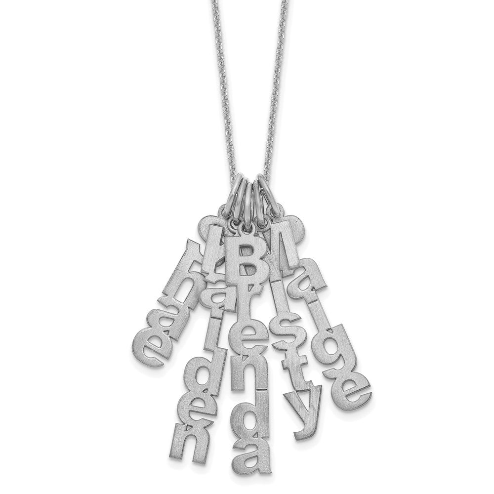 14k White Gold Brushed Vertical 5 Name Charm Necklace