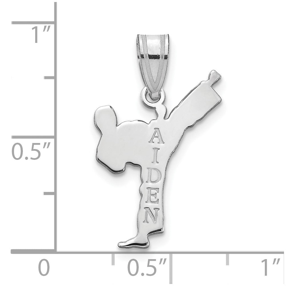 Sterling Silver/Rhodium-plated Personalized Boy Karate Pendant