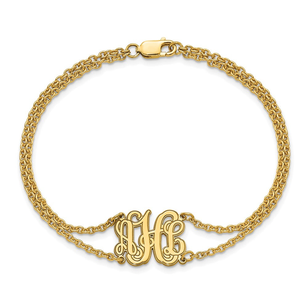 SS/Gold-plated Double Chain Etched Monogram Bracelet