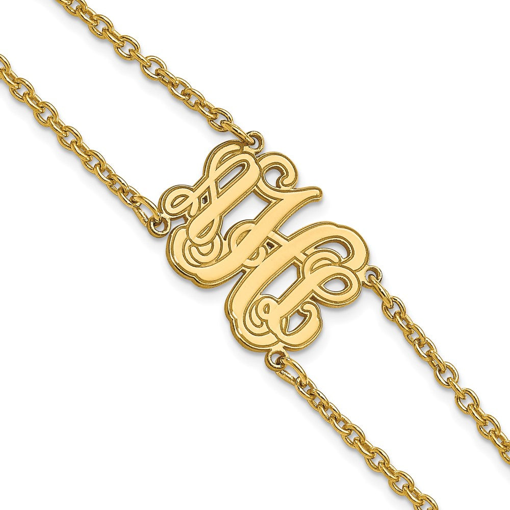 SS/Gold-plated Double Chain Etched Monogram Bracelet