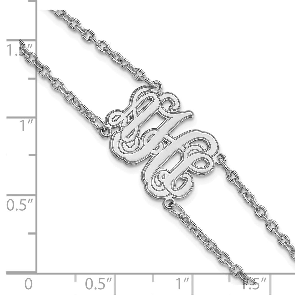 SS/Rhod-plated Double Chain Etched Monogram Bracelet