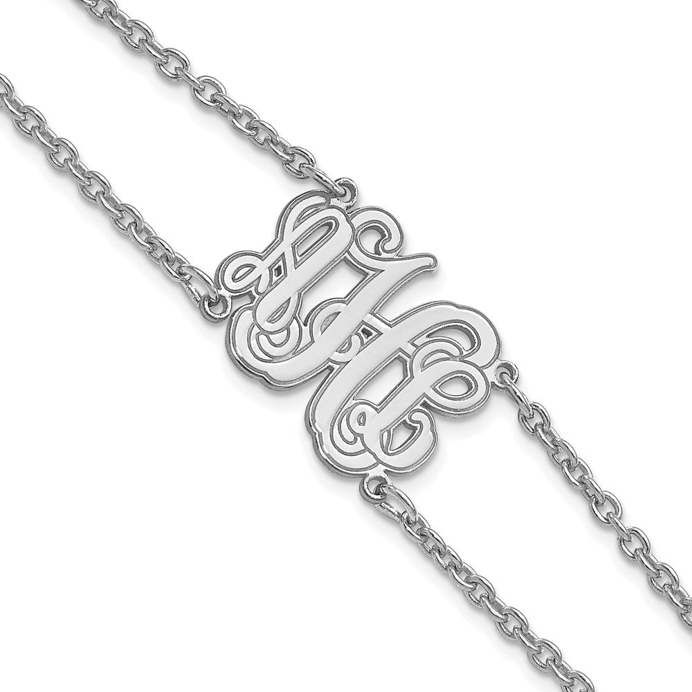 SS/Rhod-plated Double Chain Etched Monogram Bracelet