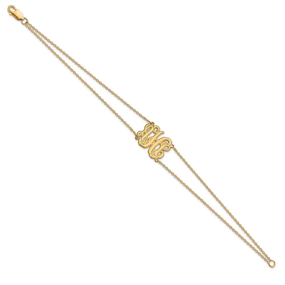 14k Yellow Gold Double Chain Etched Monogram Bracelet