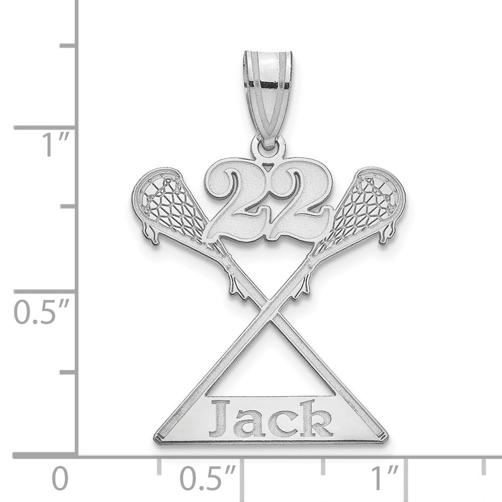 Sterling Silver/Rhodium-plated Personalized Lacrosse Pendant