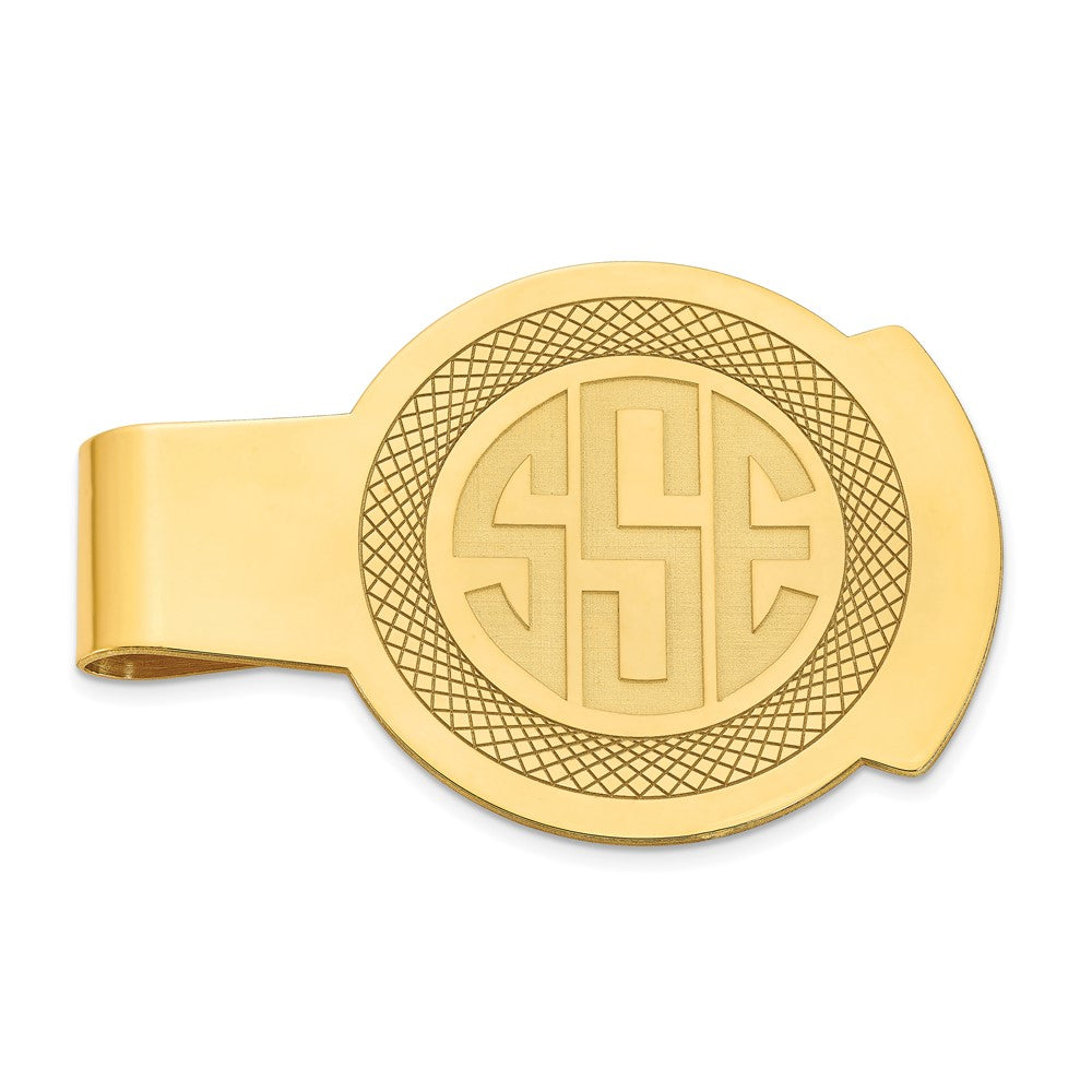 14k Yellow Gold Recessed Letter Monogram Round Money Clip