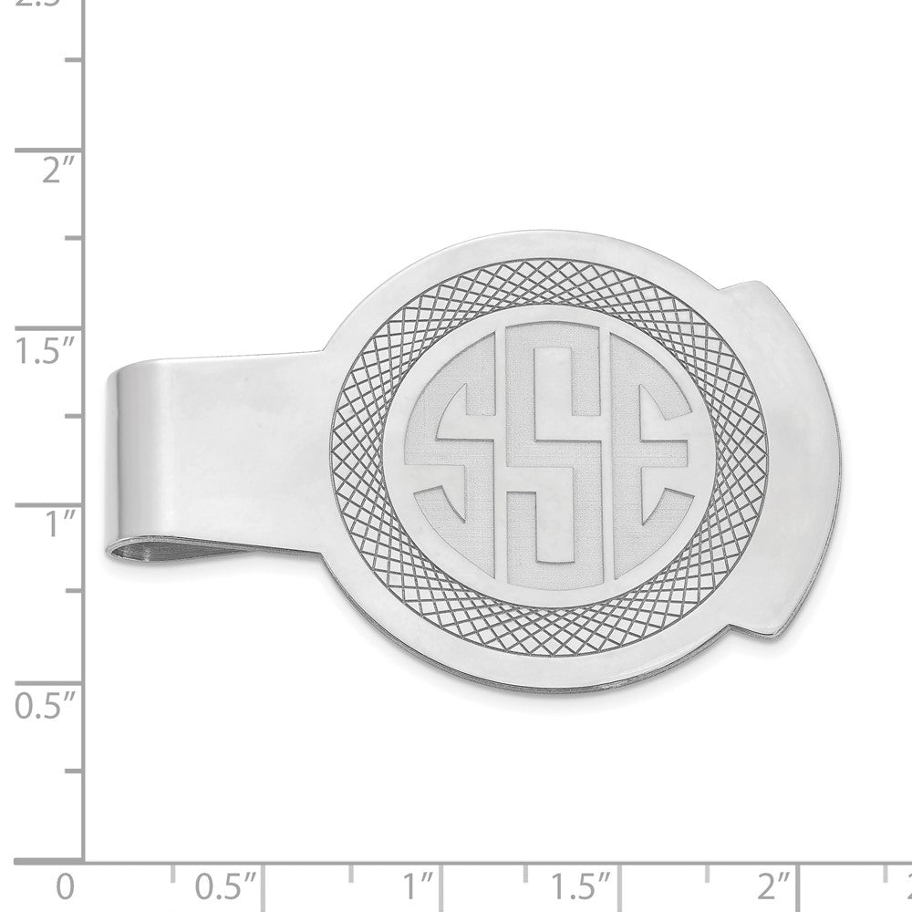 SS/Rhodium-plated Recessed Letter Monogram Round Money Clip