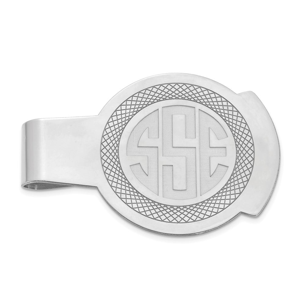 14k White Gold Recessed Letter Monogram Round Money Clip