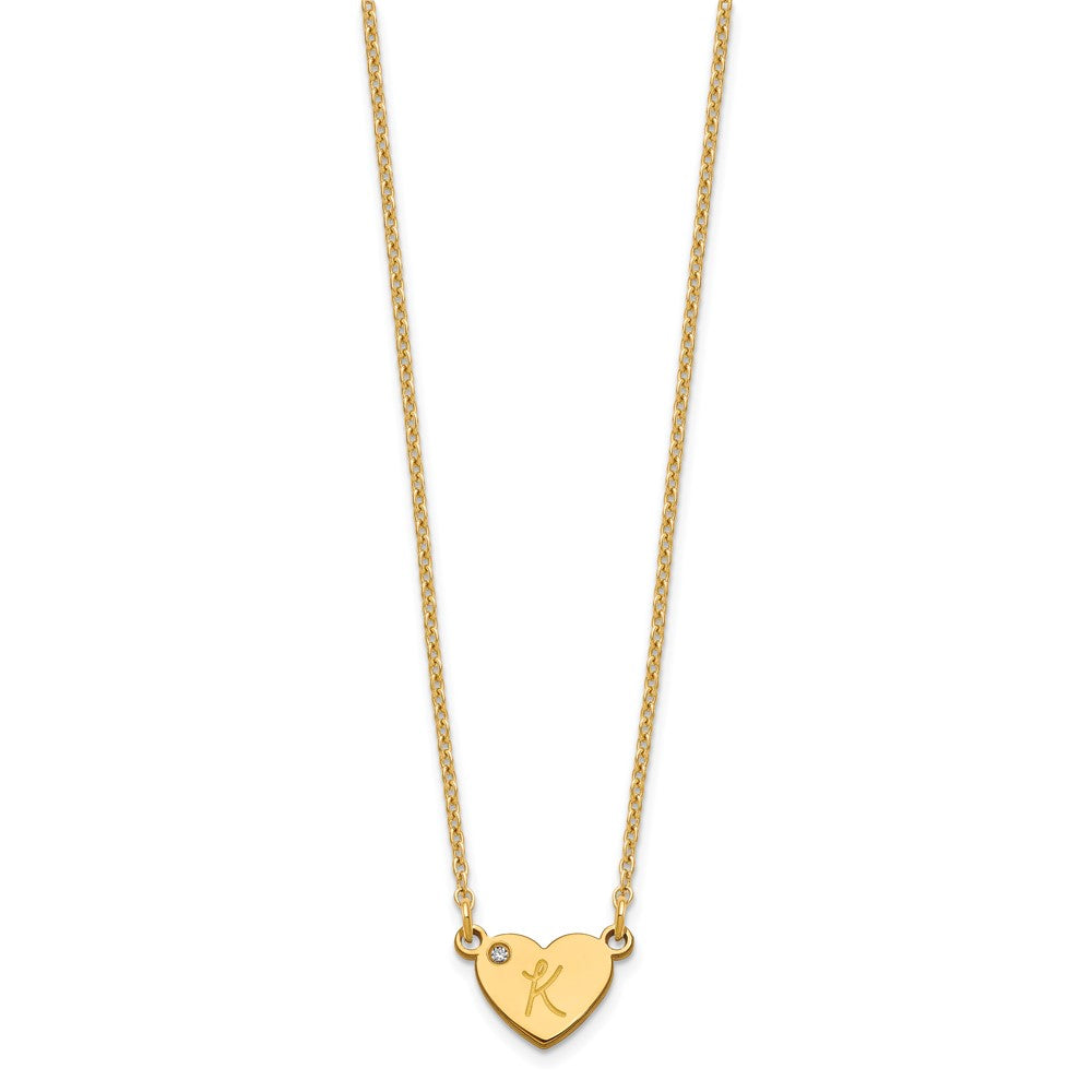 Sterling Silver/Gold-plated Initial Heart with Diamond Necklace