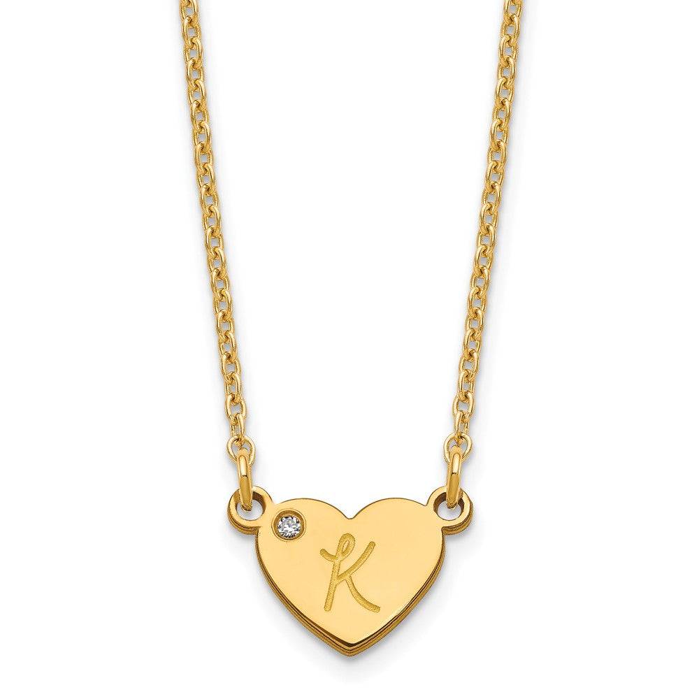 Sterling Silver/Gold-plated Initial Heart with Diamond Necklace