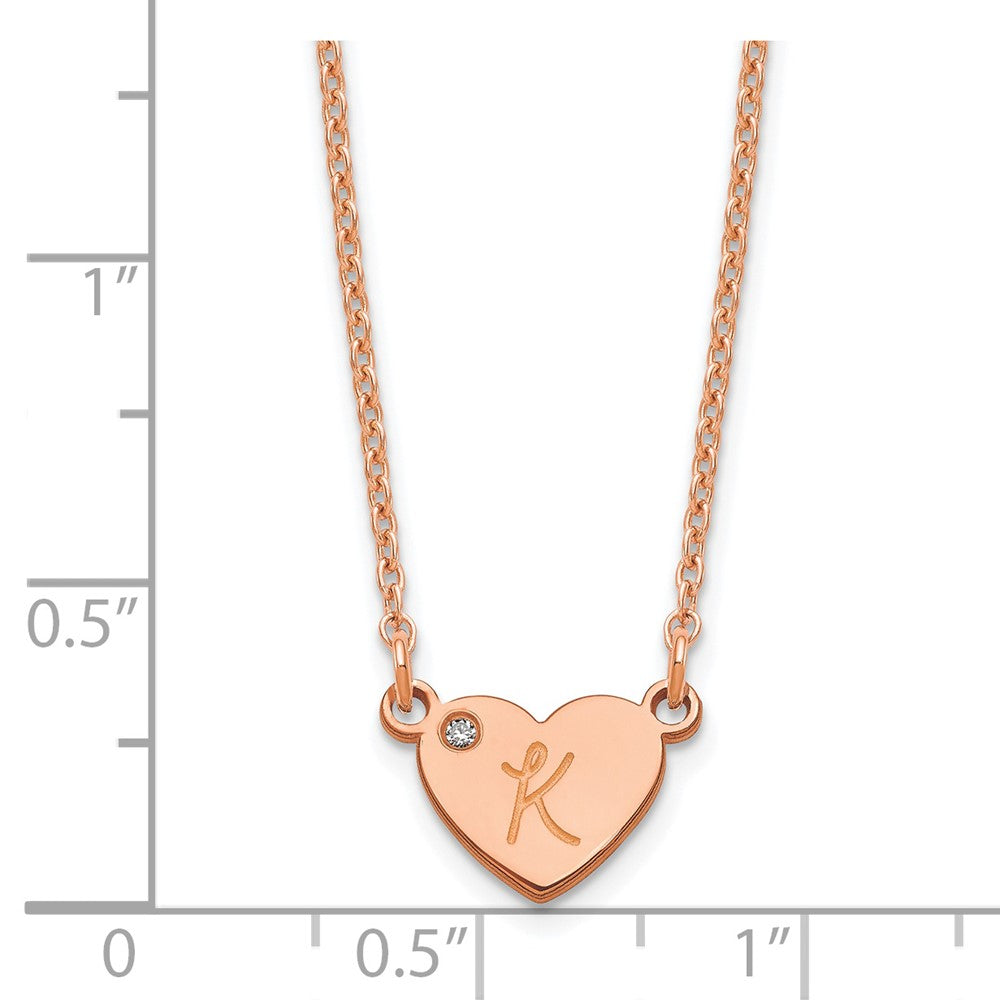 Sterling Silver/Rose-plated Initial Heart with Diamond Necklace