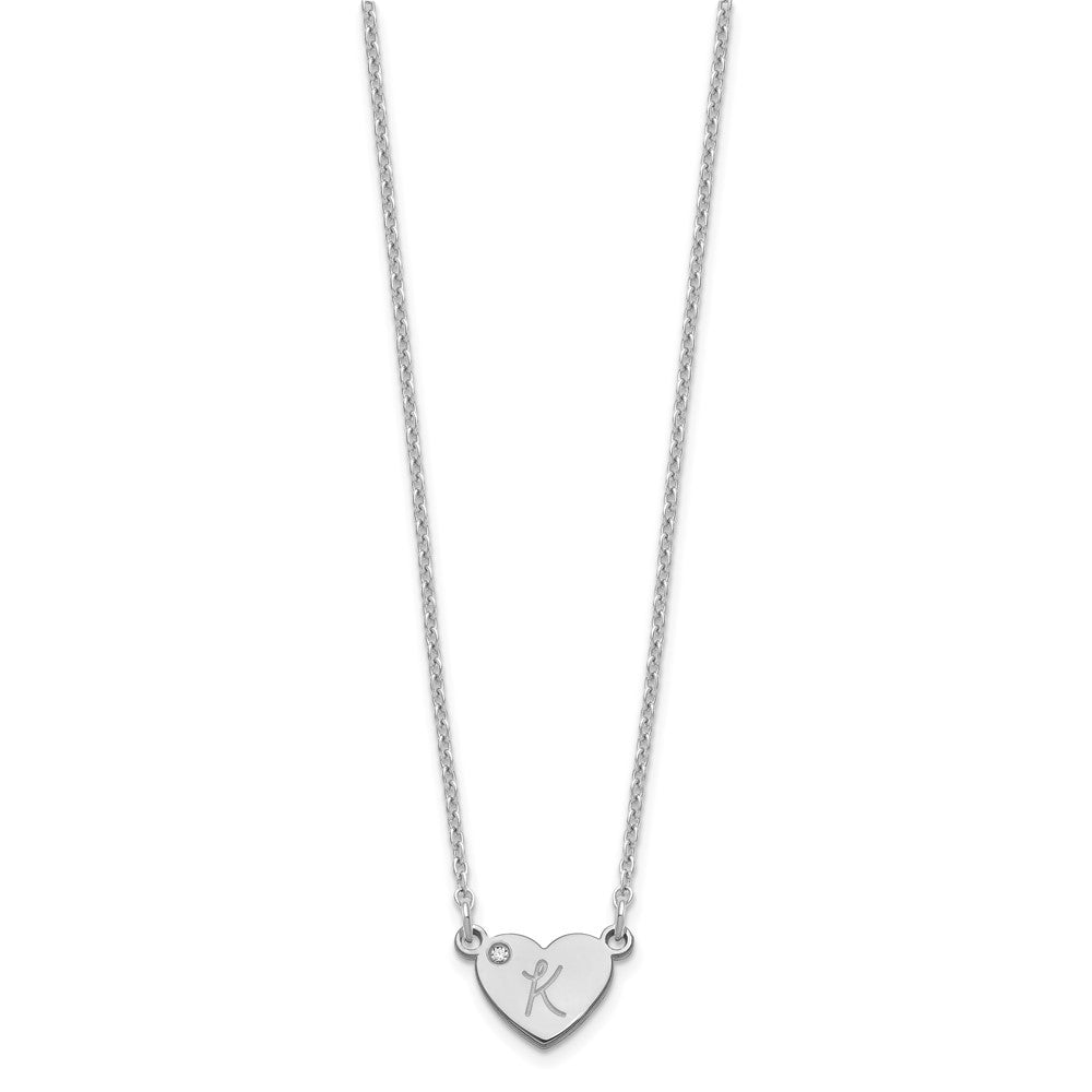 Sterling Silver/rhodium-plated Initial Heart with Diamond Necklace