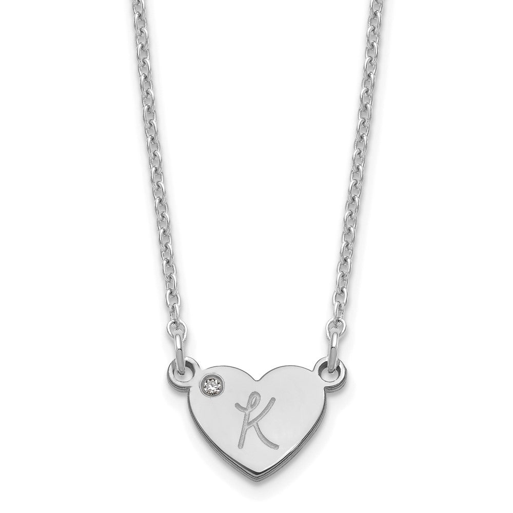 Sterling Silver/rhodium-plated Initial Heart with Diamond Necklace