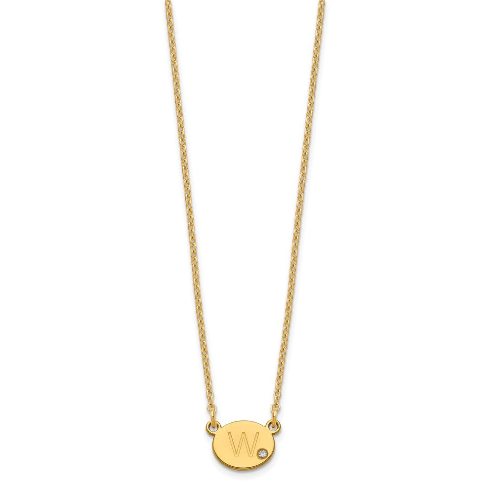 Sterling Silver/Gold-plated Oval Initial with Diamond Necklace