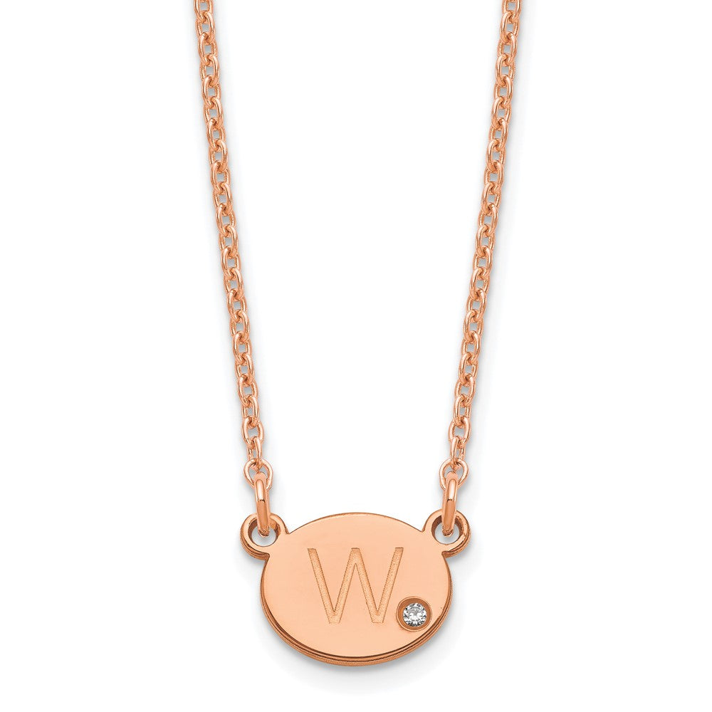 Sterling Silver/Rose-plated Oval Initial with Diamond Necklace