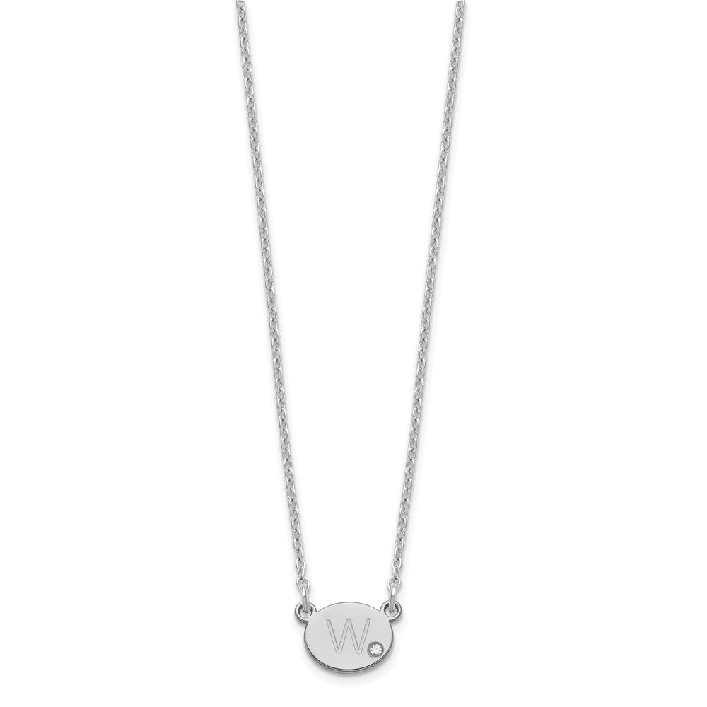 Sterling Silver/Rhodium-plated Oval Initial with Diamond Necklace
