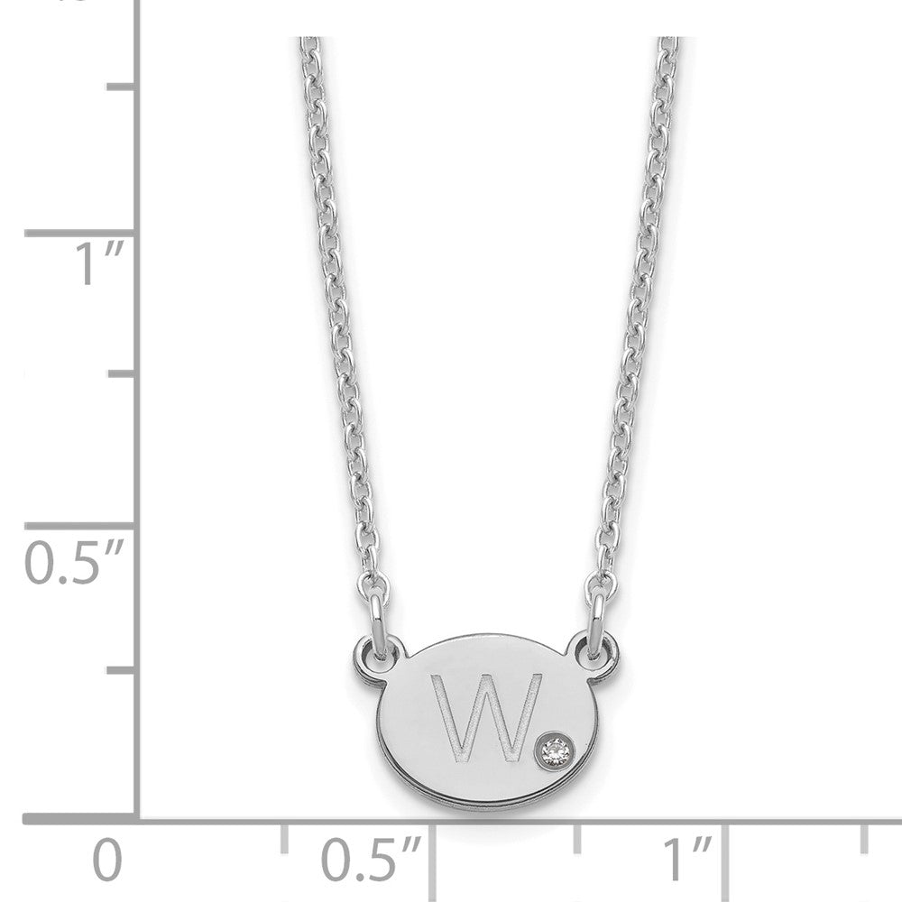 Sterling Silver/Rhodium-plated Oval Initial with Diamond Necklace