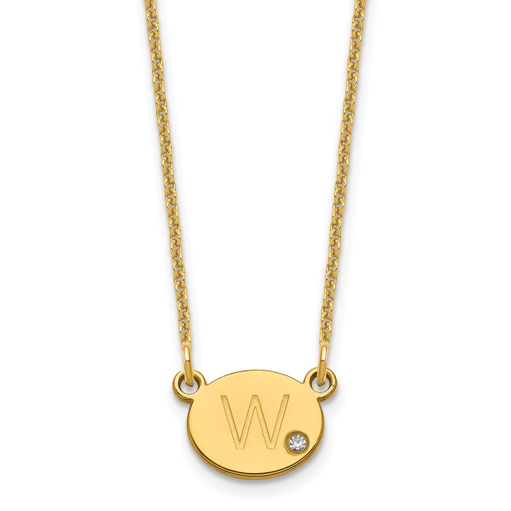 14k Yellow Gold Oval Initial with Diamond Necklace