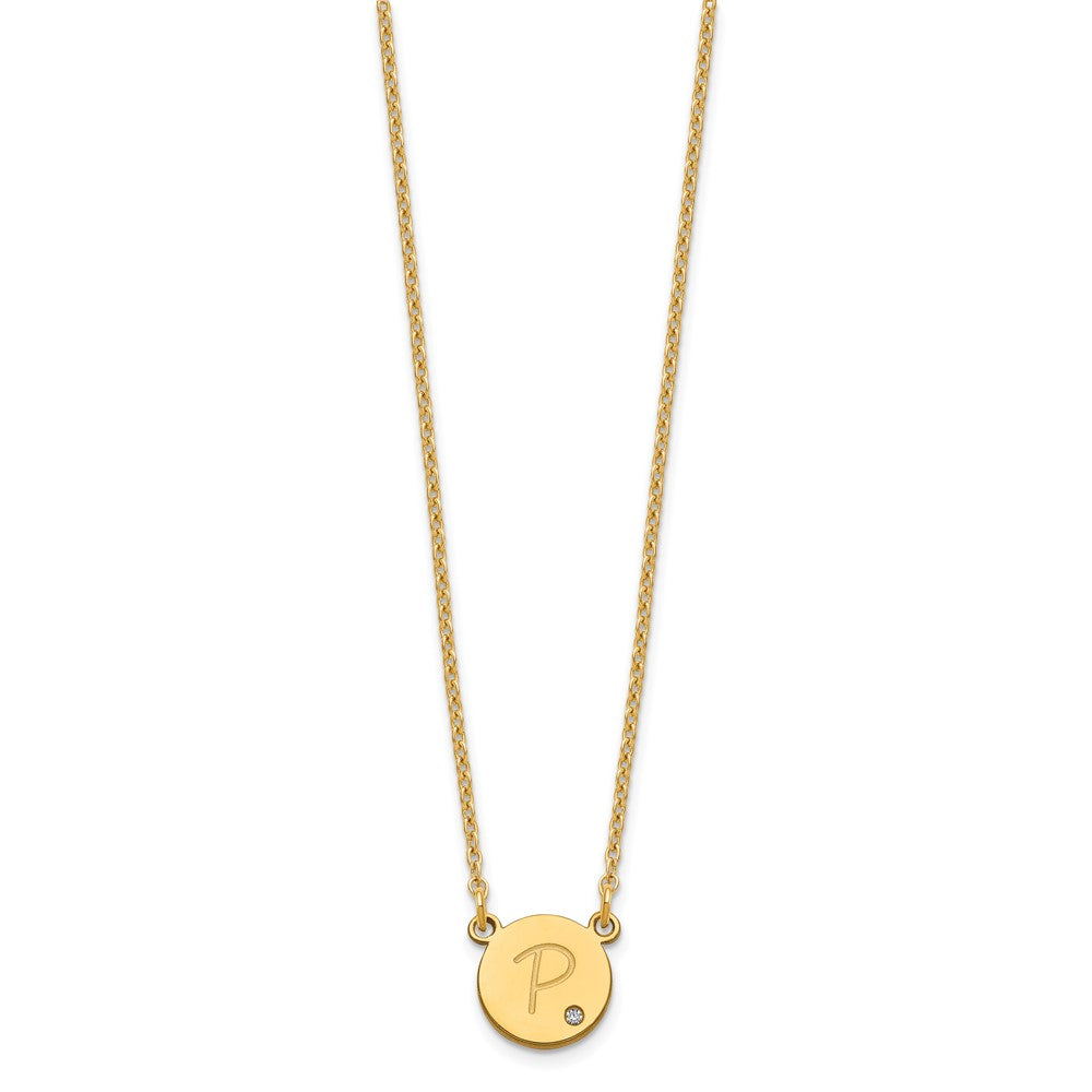 Sterling Silver/Gold-plated Round Initial with Diamond Necklace