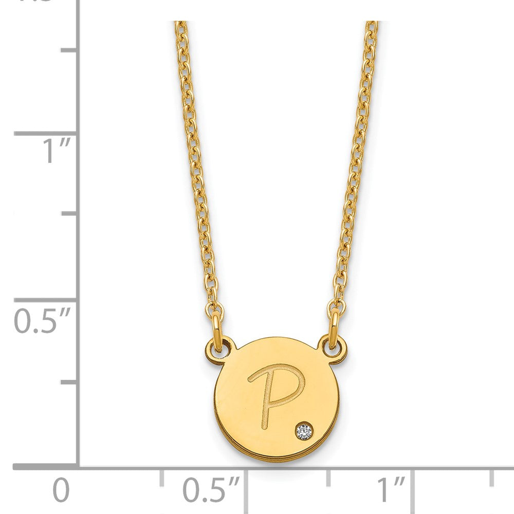 Sterling Silver/Gold-plated Round Initial with Diamond Necklace