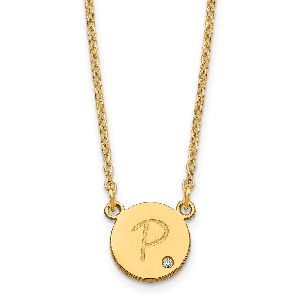 Sterling Silver/Gold-plated Round Initial with Diamond Necklace