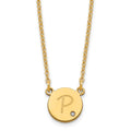 Sterling Silver/Gold-plated Round Initial with Diamond Necklace
