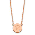 Sterling Silver/Rose-plated Round Initial with Diamond Necklace