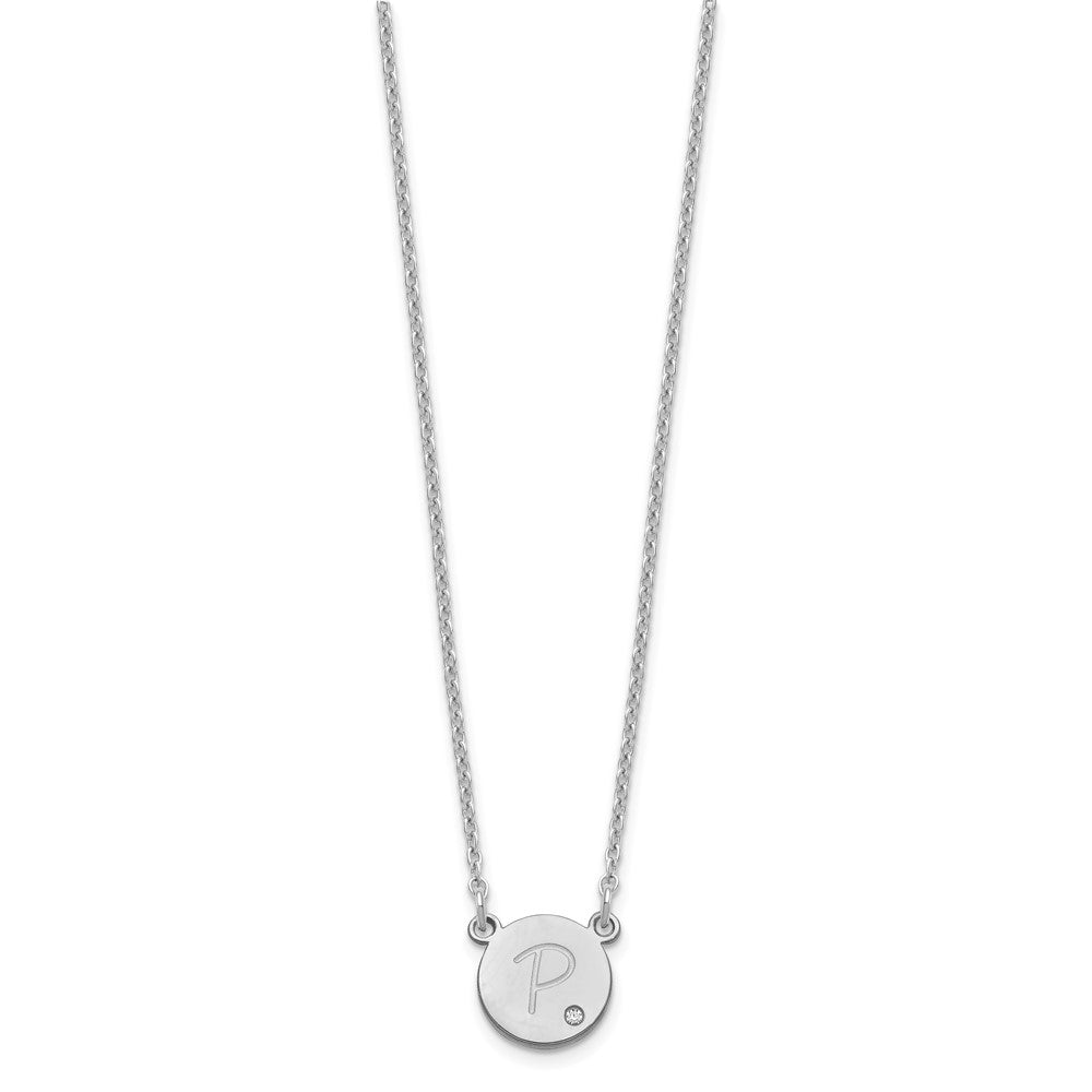 SS/Rhodium-plated Round Initial with Diamond Necklace