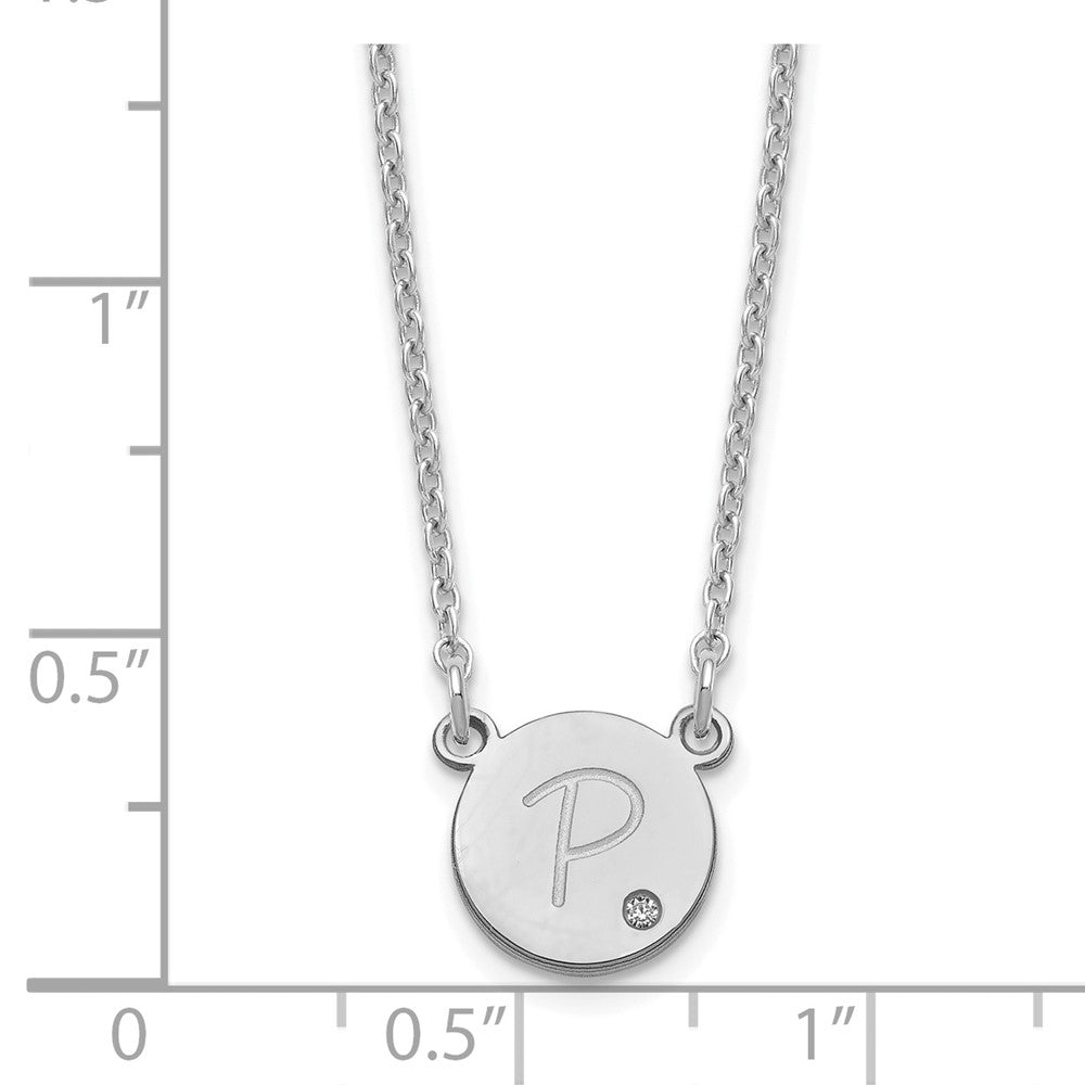 SS/Rhodium-plated Round Initial with Diamond Necklace