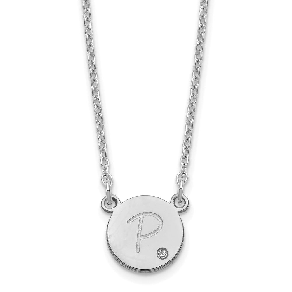 SS/Rhodium-plated Round Initial with Diamond Necklace