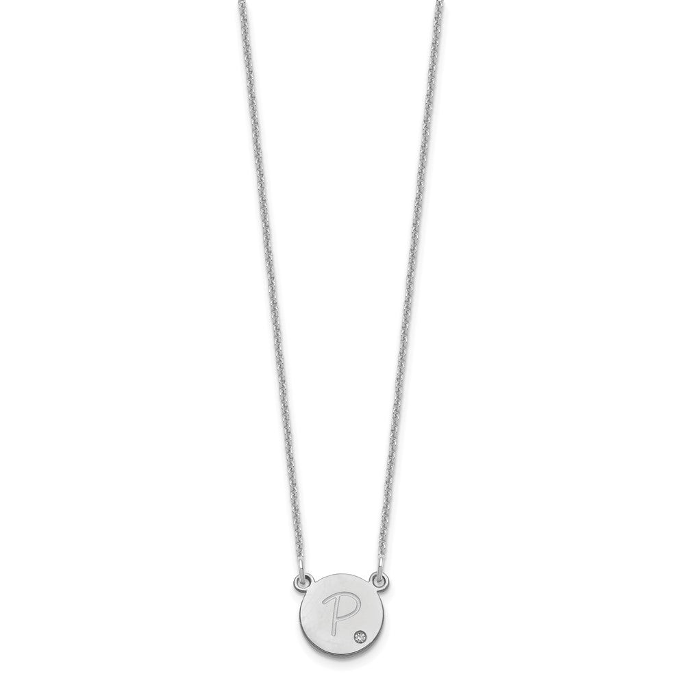 14k White Gold Round Initial with Diamond Necklace