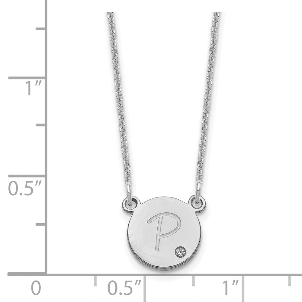 14k White Gold Round Initial with Diamond Necklace