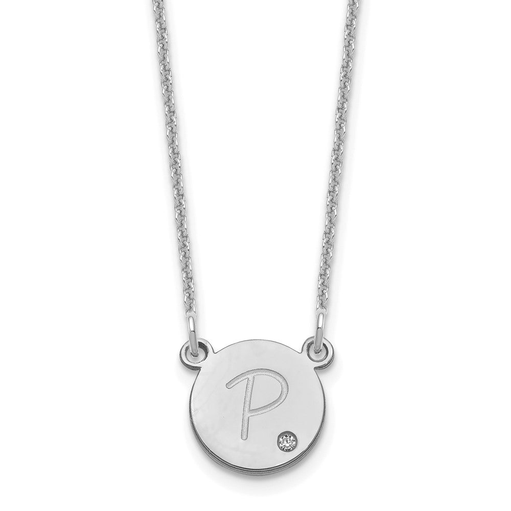 14k White Gold Round Initial with Diamond Necklace