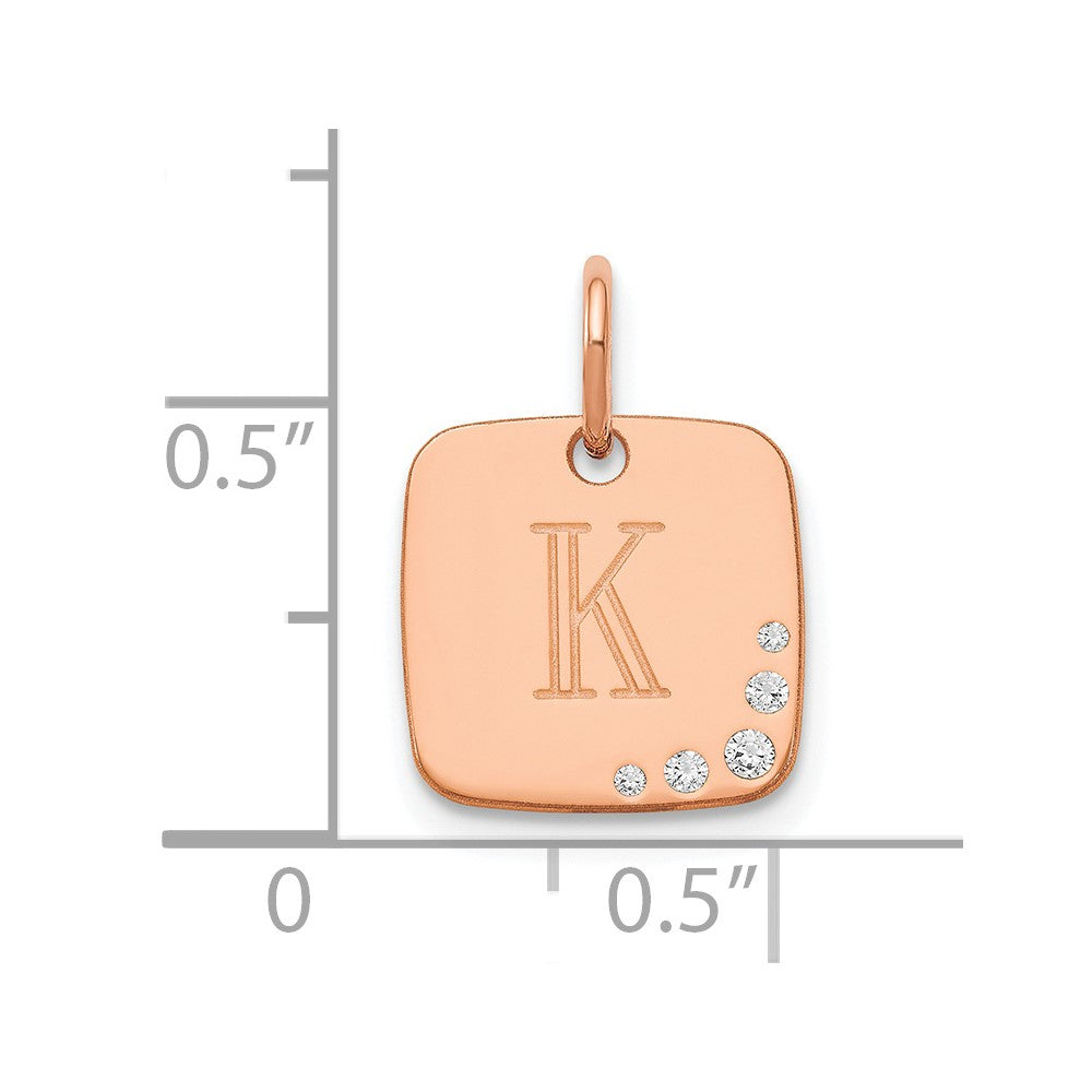 Sterling Silver/Rose-plated Cushion Initial with Diamond Charm