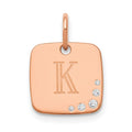 Sterling Silver/Rose-plated Cushion Initial with Diamond Charm