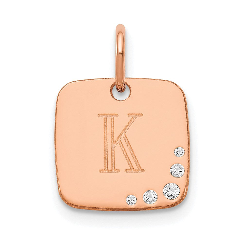Sterling Silver/Rose-plated Cushion Initial with Diamond Charm