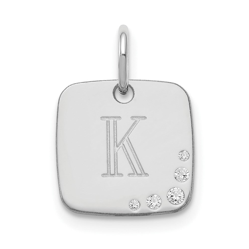 Sterling Silver/Rhodium-plated Cushion Initial with Diamond Charm