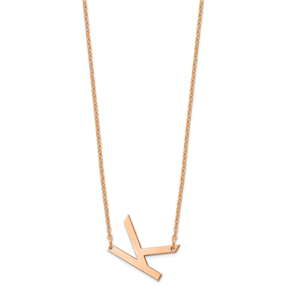 Sterling Silver Rose Gold Plated Polished Small Letter K Necklace