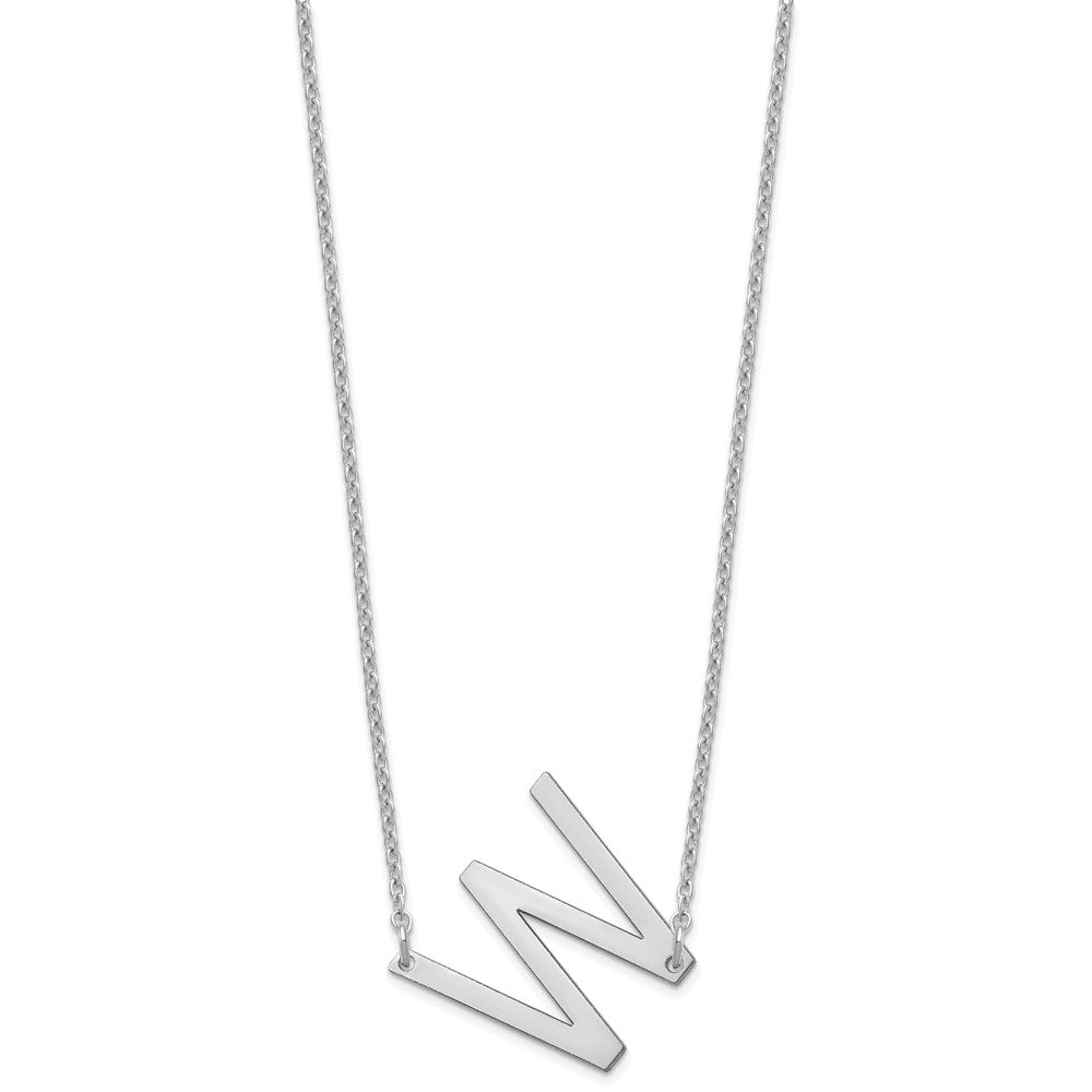 14K White Gold Polished Small Letter W Necklace