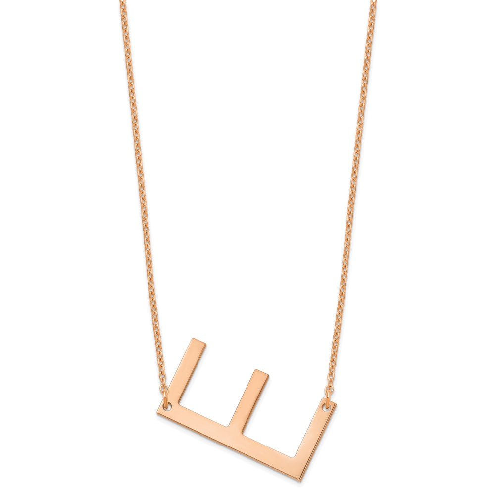 Sterling Silver Rose Gold Plated Polished Large Letter E Necklace