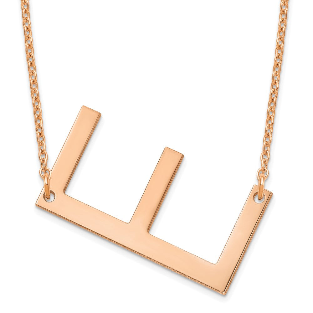 Sterling Silver Rose Gold Plated Polished Large Letter E Necklace