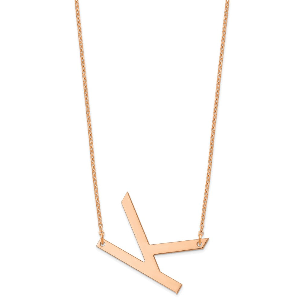 Sterling Silver Rose Gold Plated Polished Large Letter K Necklace