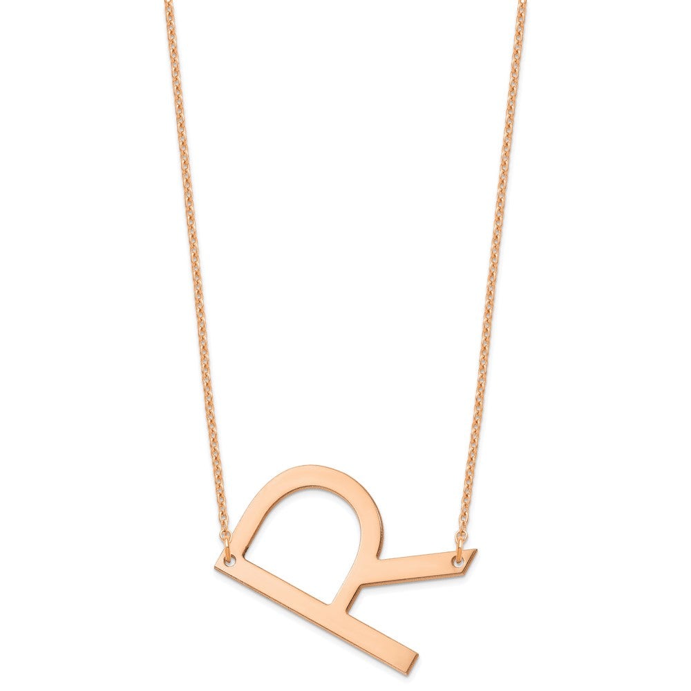 Sterling Silver Rose Gold Plated Polished Large Letter R Necklace