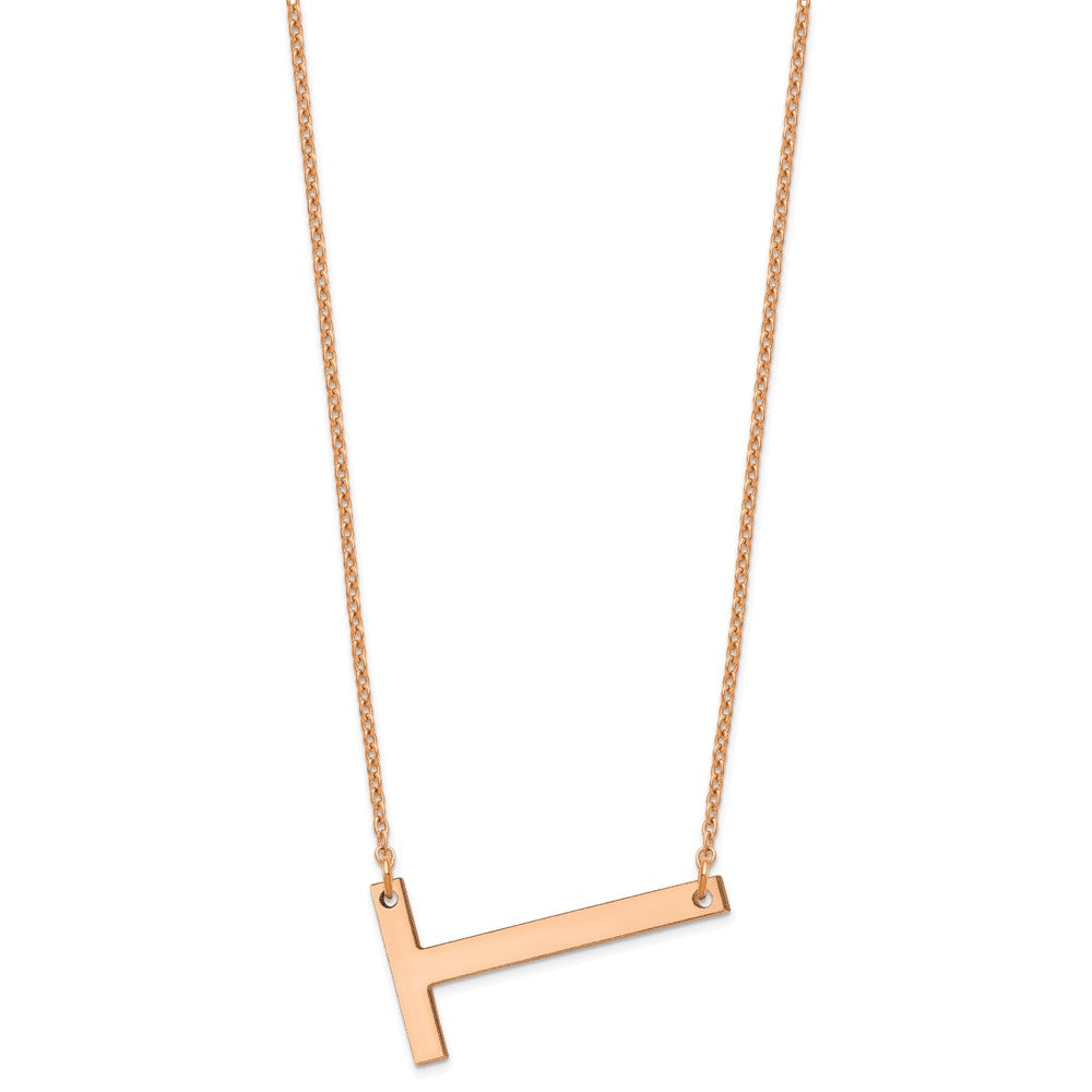 Sterling Silver Rose Gold Plated Polished Large Letter T Necklace