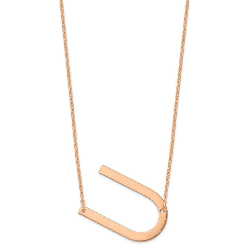 Sterling Silver Rose Gold Plated Polished Large Letter U Necklace