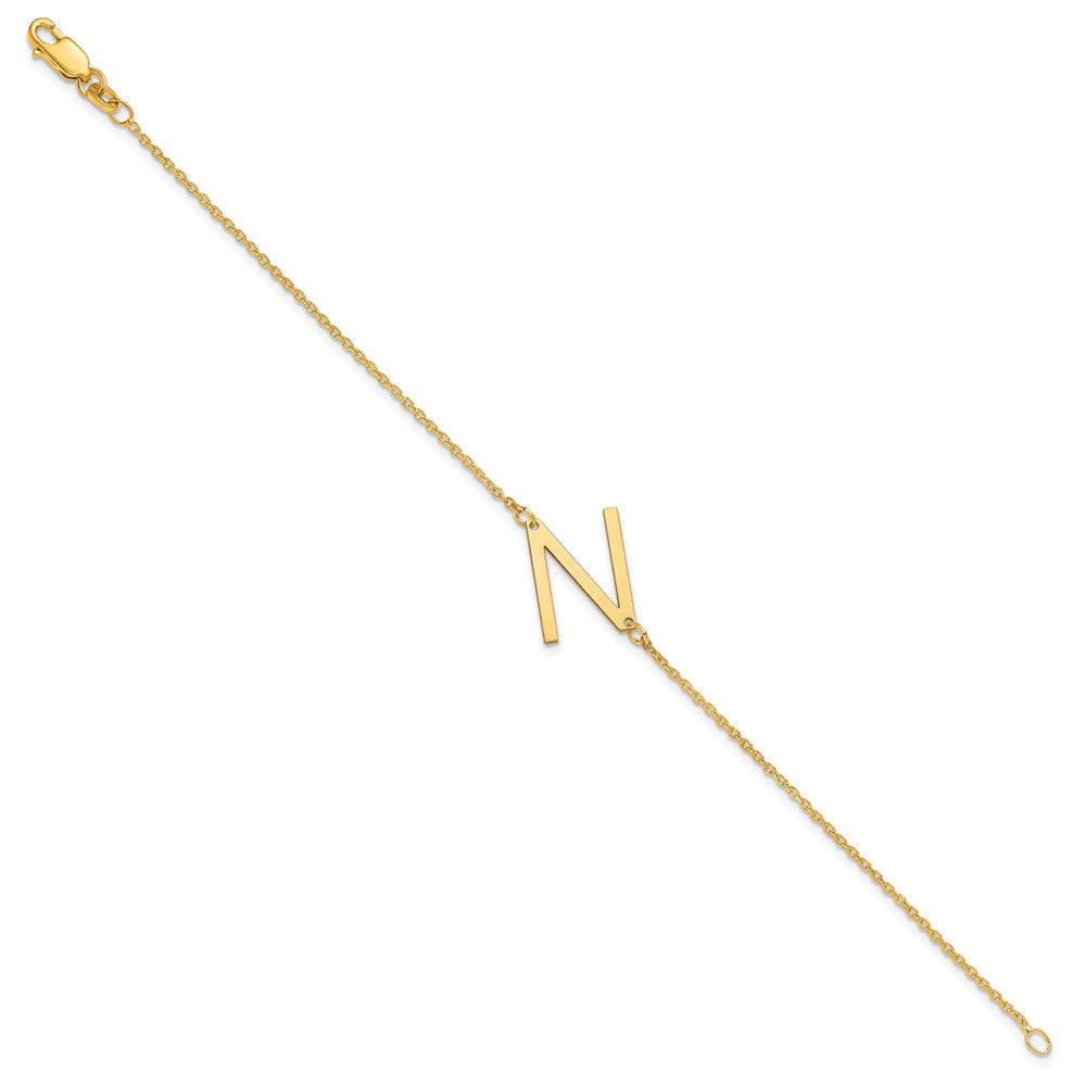 Sterling Silver Gold Plated Polished Small Letter N Bracelet