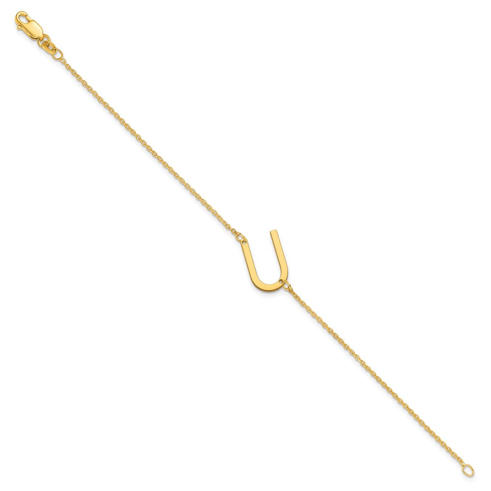 Sterling Silver Gold Plated Polished Small Letter U Bracelet